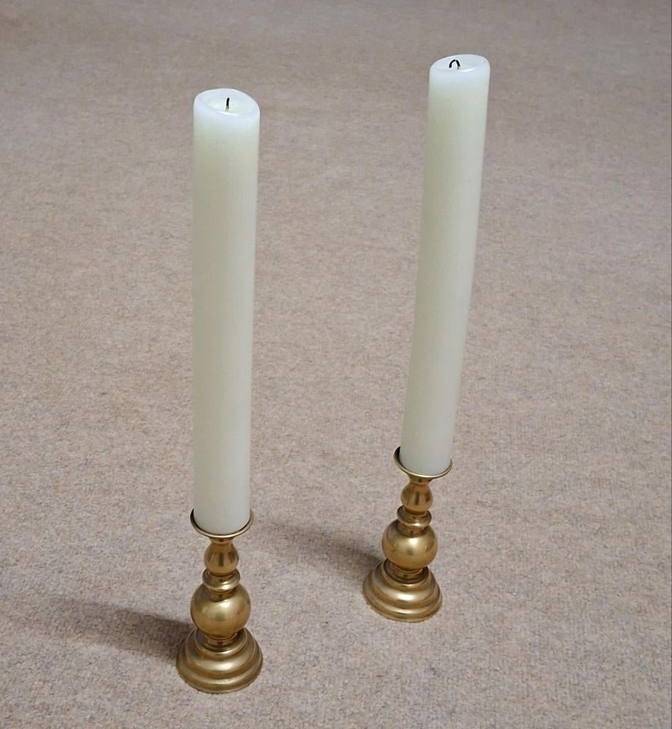 Vintage messing kaarskandelaars (2 stuks) met kaarsen, Ophalen of Verzenden, Overige materialen