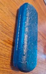 Brillenkoker Struisvogel Leer Blauw, Sieraden, Tassen en Uiterlijk, Ophalen of Verzenden, Zo goed als nieuw, Blauw