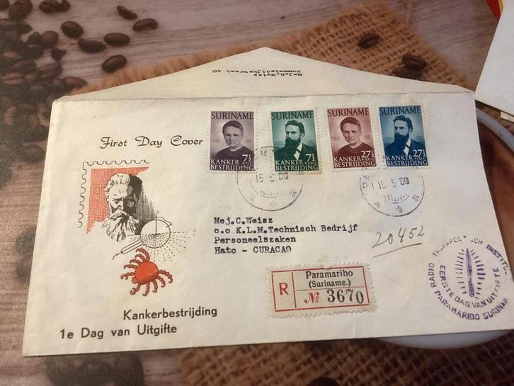 No4474 Suriname Voorloper 15-5-1950 aangetekend Heb ook, Postzegels en Munten, Postzegels | Eerstedagenveloppen, Beschreven, Rest van de wereld