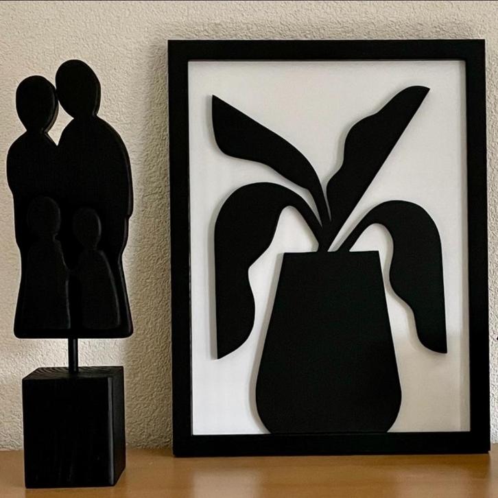 Schilderij van hout "plant in pot" - maat: 43 X 33 cm., Huis en Inrichting, Woonaccessoires | Schilderijen, Tekeningen en Foto's