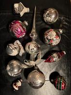 Set van 10 vintage zilverglazen kerstballen en piek GDR made, Diversen, Kerst, Ophalen of Verzenden, Zo goed als nieuw