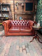 Chesterfield 2 zits bank in cognac rundleer, Huis en Inrichting, Fauteuils, Chesterfield, Ophalen of Verzenden, Zo goed als nieuw