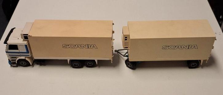 Tekno Scania 142M V8 Koelwagen met aanhanger, Hobby en Vrije tijd, Modelauto's | 1:50, Gebruikt, Bus of Vrachtwagen, Tekno, Ophalen of Verzenden