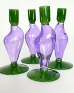 Lila and green glass candlesticks by &Klevering, Antiek en Kunst, Ophalen of Verzenden, Glas