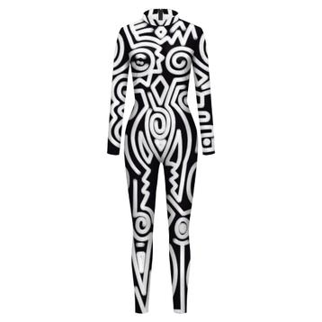 Dames catsuit 1 / bodysuit geometrisch zwart wit feest party beschikbaar voor biedingen