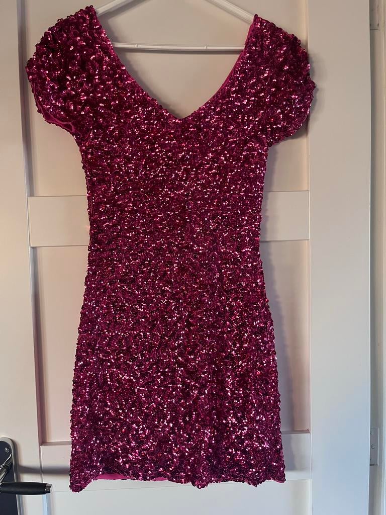 Carnaval Glitter roze jurk, Kleding | Dames, Carnavalskleding en Feestkleding, Carnaval, Ophalen of Verzenden, Zo goed als nieuw