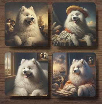 Samojeed Rembrandt stijl onderzetters met houder beschikbaar voor biedingen
