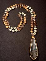 Boho ketting natuurstenen (jaspis) met glazen hanger, Ophalen of Verzenden, Nieuw, Steen of Mineraal, Met edelsteen