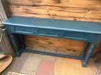 Blauwe smalle sidetable met lades, landelijk brocante, Ophalen, Gebruikt, 100 tot 150 cm, Koloniaal, landelijk brocante