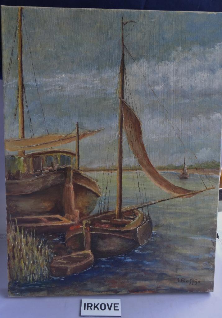 SCHEPEN OLIEVERF OP LINNEN * Geen Lijst *, Antiek en Kunst, Kunst | Schilderijen | Klassiek, Verzenden