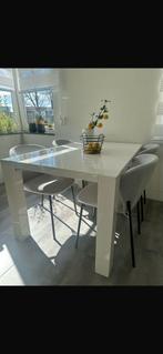 Witte hoogglans eettafel 140x90 cm, Ophalen, Kunststof, Gebruikt, 100 tot 150 cm