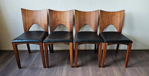4 Caresse eetkamerstoelen van de ontwerper Klaus Bartels, Huis en Inrichting, Stoelen, Gebruikt, Vier, Hout, Leer, Ophalen