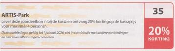 ARTIS-Park Amsterdam. 20% korting. Postcodeloterij bon nr 35 beschikbaar voor biedingen