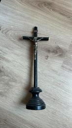 Antieke crucifix kruisbeeld ca 1880 zwart hout been en brons, Antiek en Kunst, Antiek | Religie, Ophalen of Verzenden