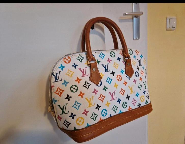 Prachtige wit multicolor leer handtas monogram, Sieraden, Tassen en Uiterlijk, Tassen | Damestassen, Gebruikt, Handtas, Wit, Ophalen of Verzenden