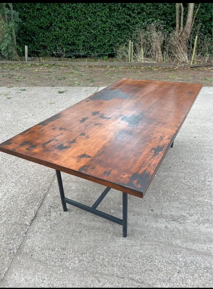 Industriële Eiken Eettafel, Huis en Inrichting, Tafels | Eettafels, Gebruikt, 100 tot 150 cm, 200 cm of meer, Vijf personen of meer