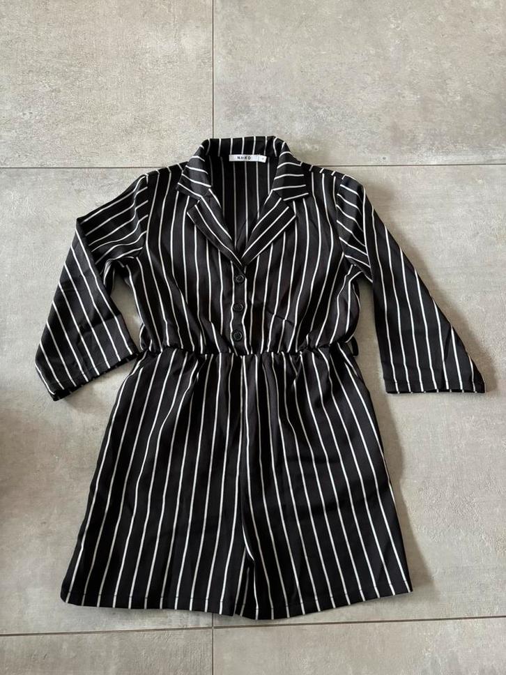 Krijtstreep pak jumpsuit kerst feestdagen €12.50, Kleding | Dames, Jumpsuits, Zo goed als nieuw, Maat 36 (S), Zwart, Ophalen of Verzenden