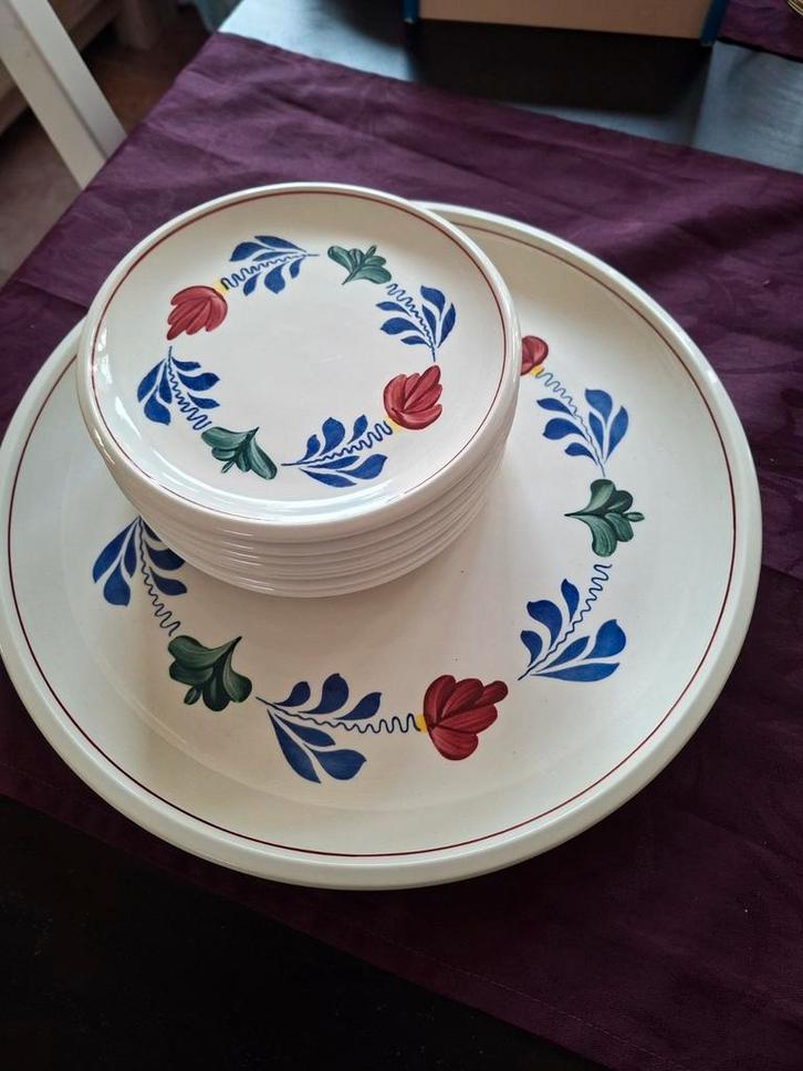 Boerenbont Gebakstel - Compleet en Klassiek, Huis en Inrichting, Keuken | Servies, Gebruikt, Bord(en), Boerenbont, Aardewerk, Ophalen of Verzenden