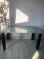 Eettafel met melkkleurig glasplaat, Zo goed als nieuw, Vijf personen of meer, Rechthoekig, 50 tot 100 cm