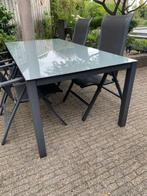 Aluminium tuintafel GRIJS - glazen blad - 2.00 x 1.00 meter, Gebruikt, Eettafel, 6 zitplaatsen, Aluminium