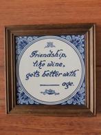 Ingelijste Delfts blauwe tegel 15x15cm 'Friendship, like...', Antiek en Kunst, Antiek | Wandborden en Tegels, Ophalen of Verzenden