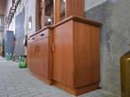 Jaren 80 Deens Design Wandmeubel | Vintage Vitrine Kast Teak, Gebruikt, 150 tot 200 cm, Ophalen of Verzenden, Glas