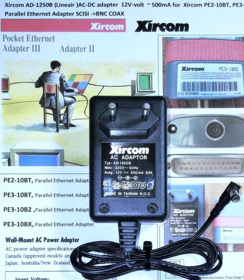 Xircom AD-1250B 12V 0.5A 500mA 6W Lineaire Adapter PE3-10BX, Computers en Software, Pc- en Netwerkkabels, Nieuw, Ophalen of Verzenden