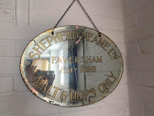 Antieke Ovale Bier Spiegel SHEPHERD NEAME Ltd.Favershaw, Verzamelen, Merken en Reclamevoorwerpen, Gebruikt, Ophalen of Verzenden