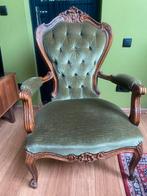 Groene fauteuil klassiek, Huis en Inrichting, Fauteuils, Hout, Barok, 75 tot 100 cm, Ophalen of Verzenden