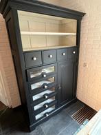 Ladenkast, zwart met laden en deuren, Ophalen, 100 tot 150 cm, Glas, Vintage