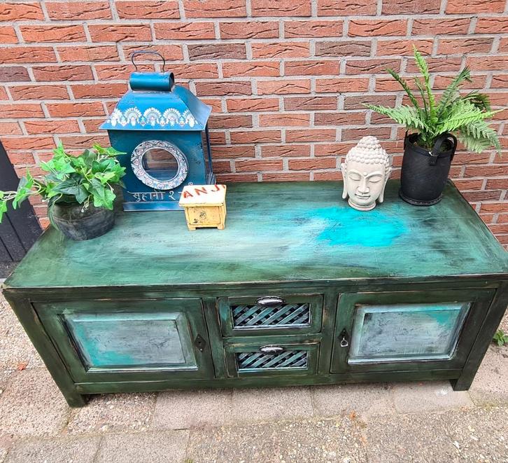 Stoer dressoir tv-kast boho vintage India Ibiza chinees, Huis en Inrichting, Kasten | Dressoirs, Zo goed als nieuw, 100 tot 150 cm