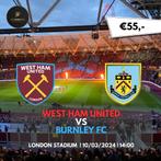 Kaarten West Ham United - Burnley FC (Premier League), Tickets en Kaartjes, Sport | Voetbal, Maart, Losse kaart