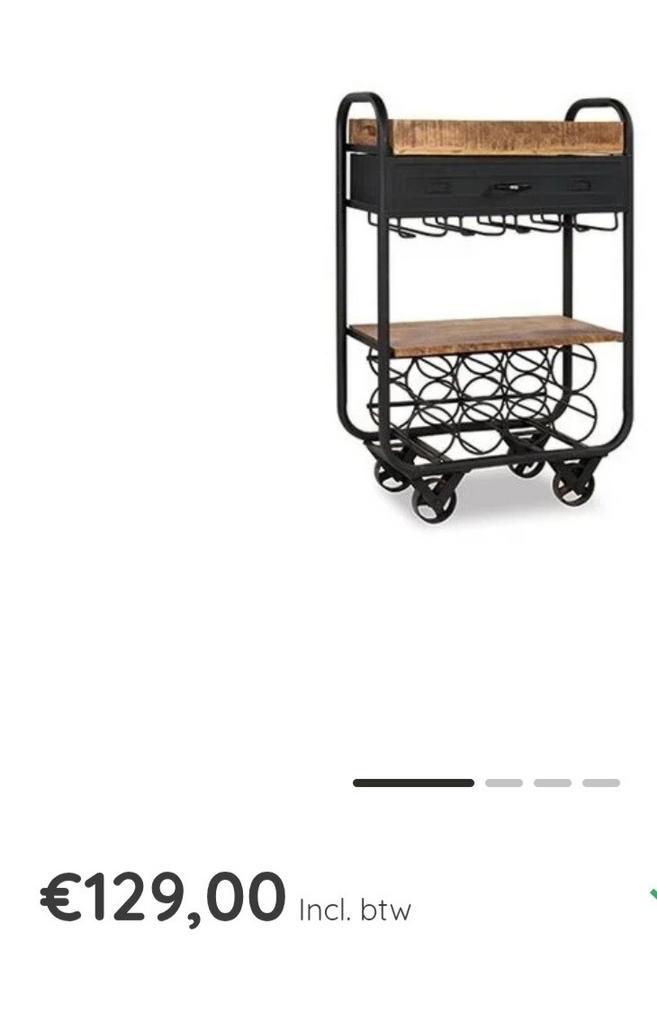 Barwagen wijn trolly met wijn en glashouder, Huis en Inrichting, Barren, Zo goed als nieuw, Ophalen