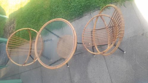 Rohé Noorwolde stoelen tafel glas rotan zwart buisframe 50, Huis en Inrichting, Stoelen, Zo goed als nieuw, Twee, Metaal, Riet of Rotan