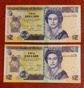 2 x 2 Dollar Belize UNC beschikbaar voor biedingen