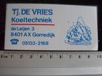 sticker Tj. de Vries koeltechniek gorredijk logo, Verzenden, Zo goed als nieuw, Bedrijf of Vereniging