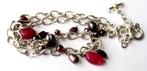 925 zilver ketting echte Parels Robijn Granaat edelstenen, Sieraden, Tassen en Uiterlijk, Antieke sieraden, Ophalen, Zilver, Ketting