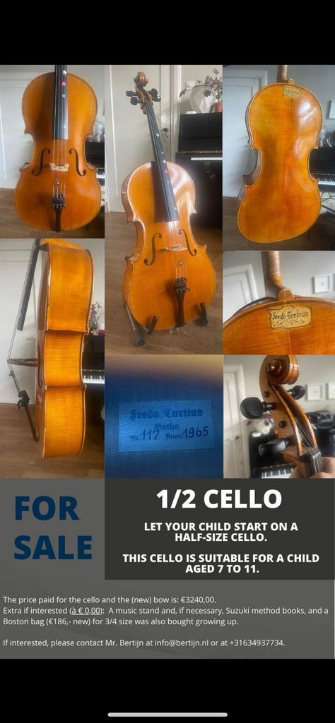 1/2 cello Fredo Curtius 1965, Muziek en Instrumenten, Strijkinstrumenten | Cello's, Zo goed als nieuw, Ophalen