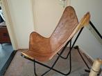 Leren vlinderstoel, Huis en Inrichting, Stoelen, Ophalen, Gebruikt, Bruin, Vintage
