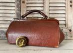 Antieke Franse dokterstas, bruin leer (kleiner model)