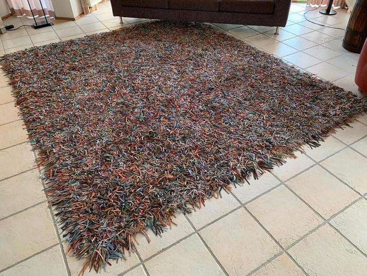 Leren hoogpolig vintage design vloerkleed Wildwest, Huis en Inrichting, Stoffering | Tapijten en Kleden, Zo goed als nieuw, 200 cm of meer