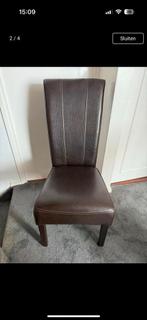 6 Bruine leren eetkamerstoelen, Ophalen, Gebruikt, Bruin, Leer