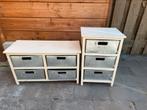 Twee houten kastjes met metalen lades – industriële look, Ophalen, Minder dan 50 cm, Gebruikt, 5 laden of meer