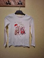 shirt lange mouw kerst poezen met kerstmuts maat 134/140, Meisje, H&M, Ophalen of Verzenden, Zo goed als nieuw