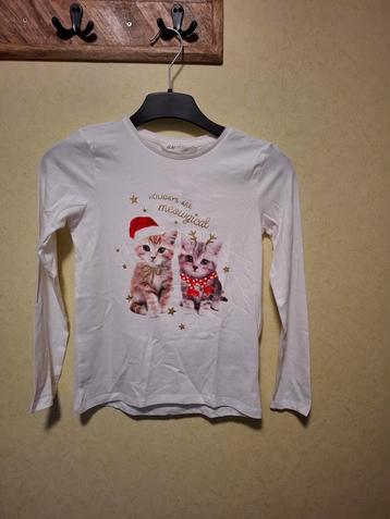 shirt lange mouw kerst poezen met kerstmuts maat 134/140 beschikbaar voor biedingen