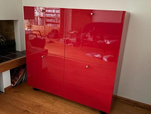 Rode vierkante Vintage kast merk Cappellini, Huis en Inrichting, Kasten | Dressoirs, Zo goed als nieuw, 100 tot 150 cm, 25 tot 50 cm