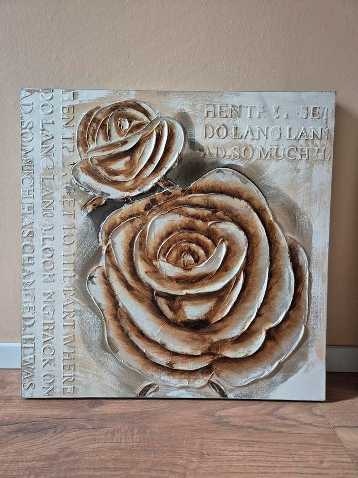 2 Prachtige 'roos', reliëf met glans schilderijen., Huis en Inrichting, Woonaccessoires | Wanddecoraties, Zo goed als nieuw, Ophalen