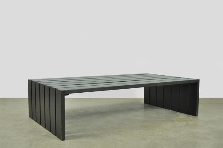 Vintage handgemaakte brede lattenbank, Nederland 1970s, Huis en Inrichting, Banken | Voetenbanken en Poefen, Gebruikt, 50 tot 75 cm