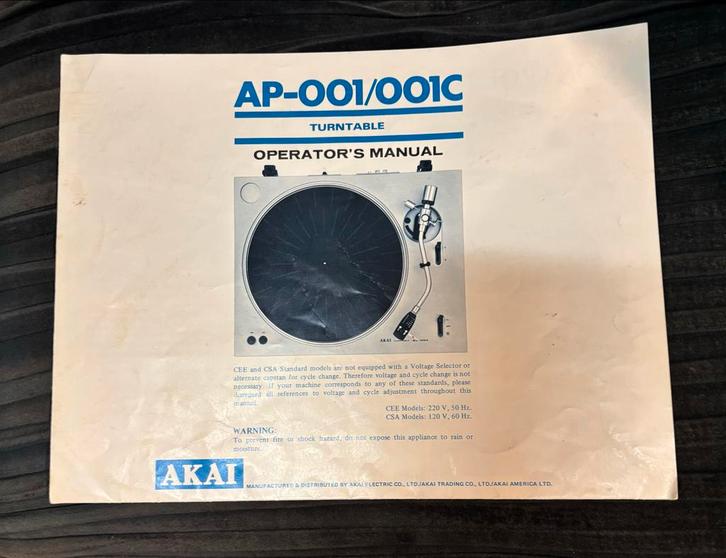 Akai AP-001/001C Handleiding, Audio, Tv en Foto, Platenspelers, Gebruikt, Platenspeler, Akai, Ophalen of Verzenden