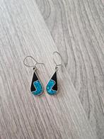 Vintage alpaca zilveren oorbellen, Overige materialen, Blauw, Ophalen of Verzenden, Met edelsteen